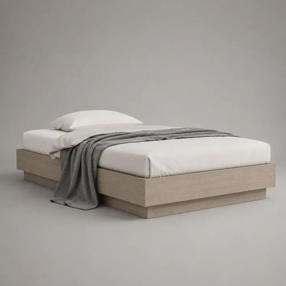 Letto matrimoniale 160 x 200 cm in pannello truciolare impiallacciato, rovere chiaro, senza testiera, 208 x 168 x 35 cm