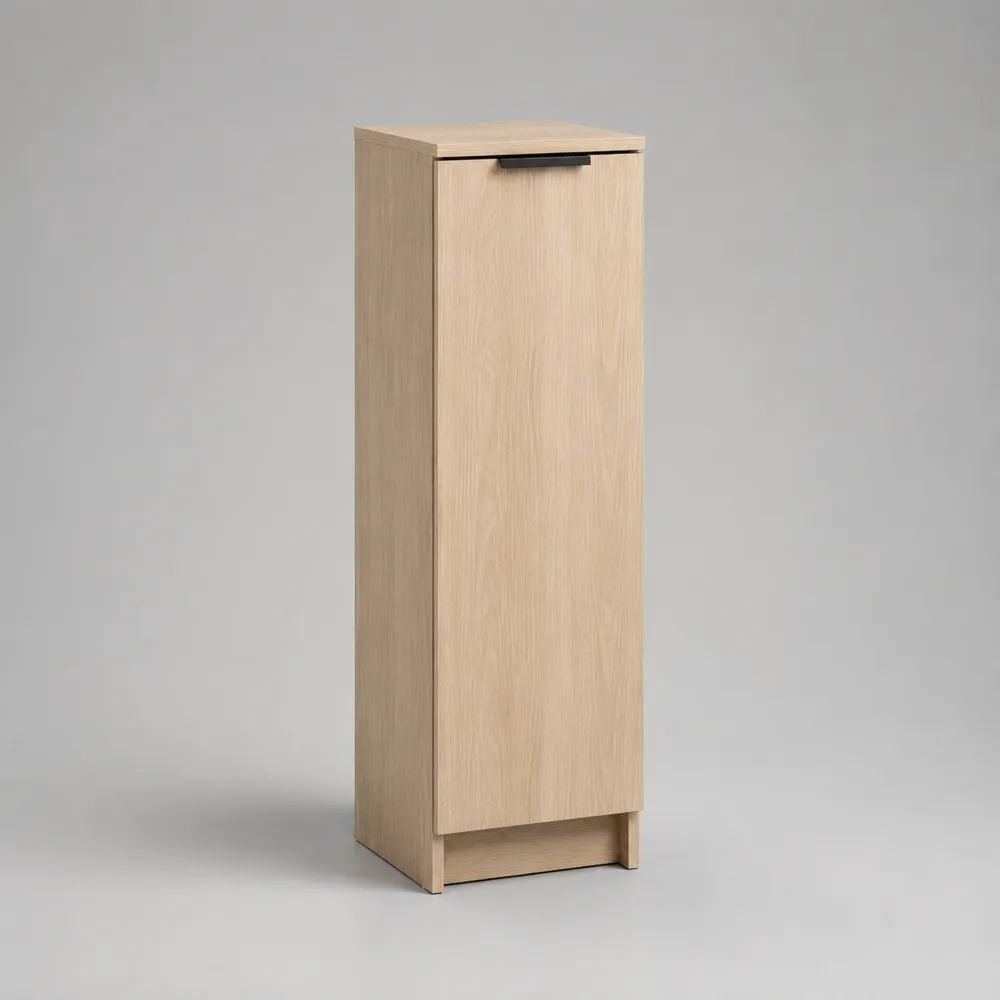 Scarpiera salvaspazio rettangolare in pannello truciolare melaminico con 1 anta, rovere chiaro e nero, 40 x 35 x 120 cm