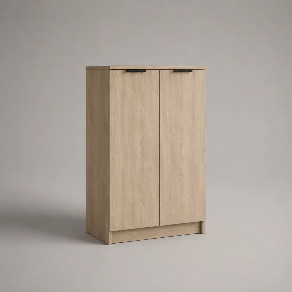 Scarpiera a 2 ante in pannello truciolare melaminico effetto rovere chiaro, 70 × 35 × 110 cm