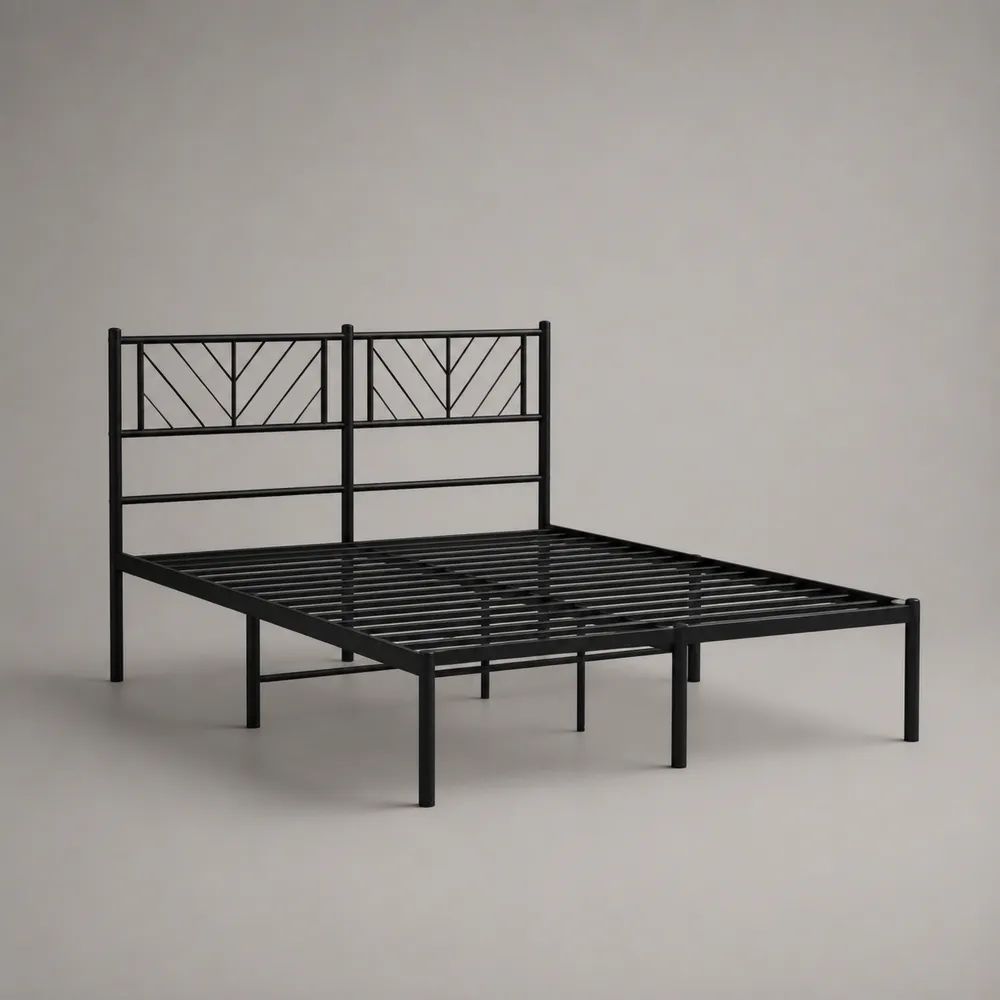 Struttura letto matrimoniale 160 x 200 cm in acciaio nero con testiera geometrica