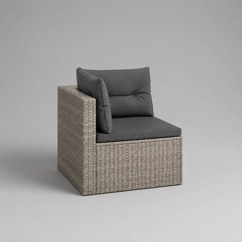 Modulo laterale per divano da giardino con bracciolo in rattan PE e acciaio, grigio chiaro e antracite, 72 x 75 x 84 cm