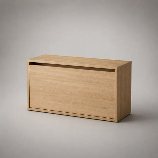 Scarpiera a ribalta in truciolare melaminico effetto rovere naturale, 100 × 35 × 60 cm