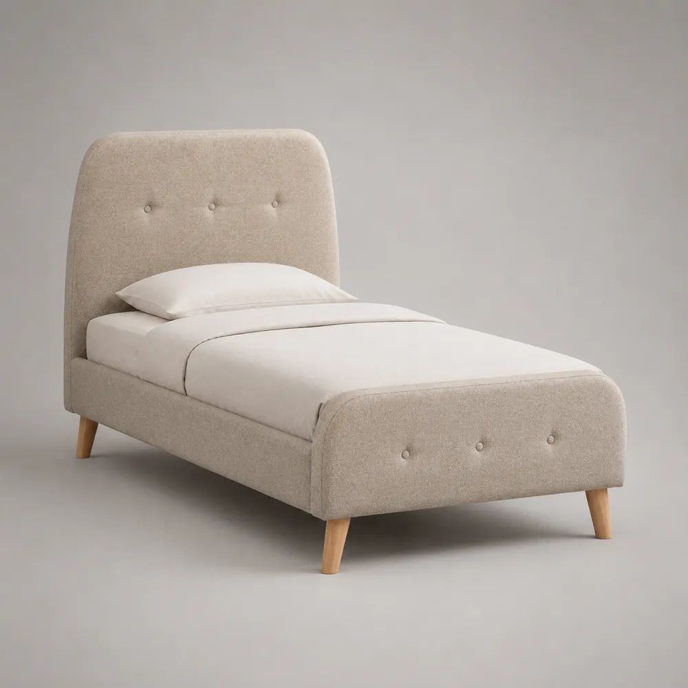 Letto singolo imbottito 90 x 200 cm beige con testiera, pediera e rete a doghe
