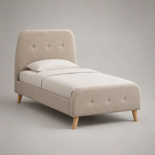 Letto singolo imbottito 90 x 200 cm beige con testiera, pediera e rete a doghe