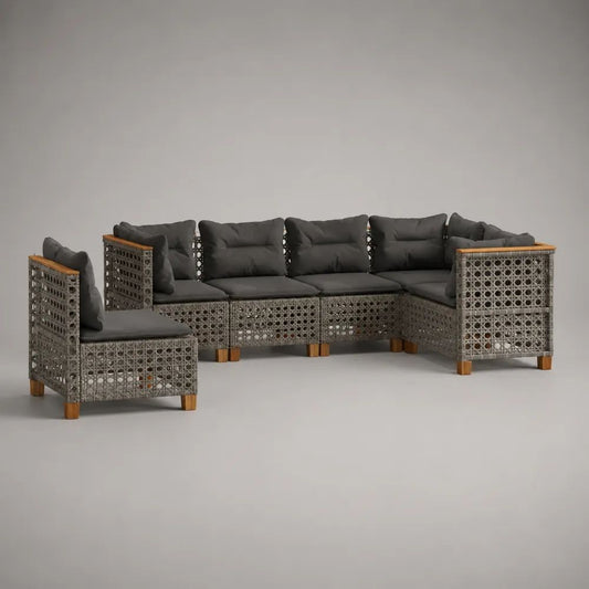 Salotto da giardino angolare 5 pezzi in rattan PE e acciaio grigio con cuscini antracite, 269 x 138 x 73 cm