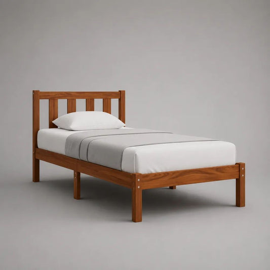 Letto singolo rettangolare in legno marrone per materasso 90 × 200 cm, dimensioni 98 × 208 × 90 cm