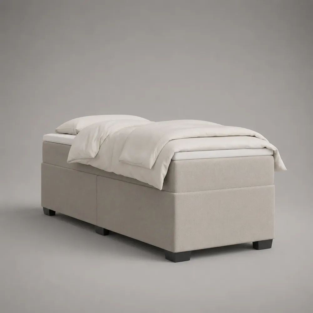 Letto matrimoniale boxspring 160 x 200 cm beige e bianco con due basi in tessuto, materasso a molle insacchettate e sovramaterasso