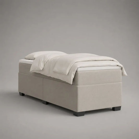 Letto matrimoniale boxspring 160 x 200 cm beige e bianco con due basi in tessuto, materasso a molle insacchettate e sovramaterasso