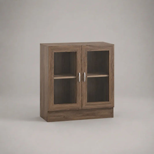 Vetrina rettangolare con 2 ante in vetro e ripiano, truciolare melaminico marrone noce, 80 x 35 x 90 cm