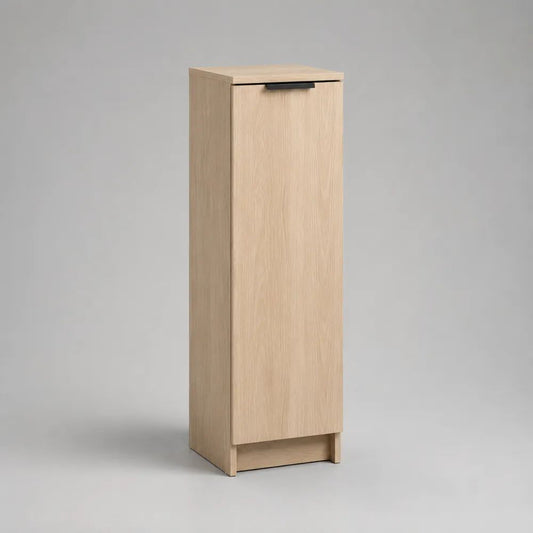 Scarpiera salvaspazio rettangolare in pannello truciolare melaminico con 1 anta, rovere chiaro e nero, 40 x 35 x 120 cm