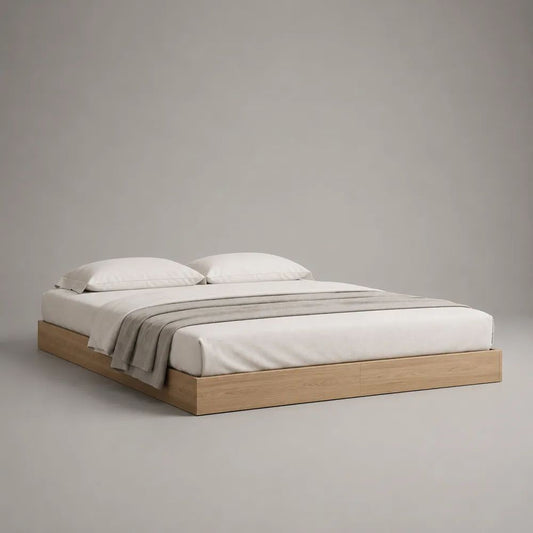 Letto matrimoniale basso senza testiera in MDF impiallacciato rovere naturale, 170 x 210 x 30 cm, per materasso 160 x 200 cm