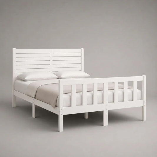Letto matrimoniale rettangolare in legno bianco con rete a doghe, per materasso 160 x 200 cm, dimensioni 208 x 168 x 110 cm
