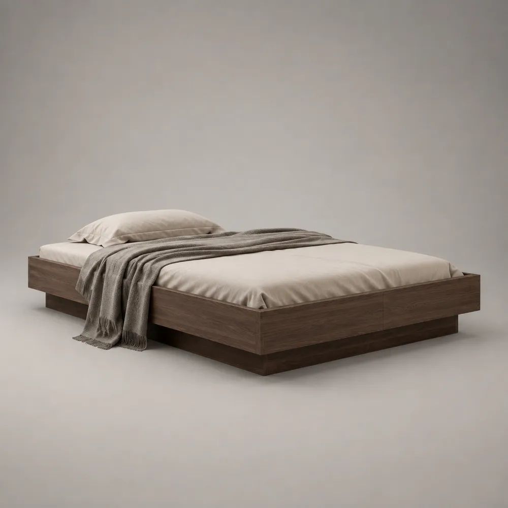 Letto matrimoniale a piattaforma in pannello truciolare impiallacciato noce marrone, per materasso 160 × 200 cm, dimensioni 170 × 210 × 35 cm