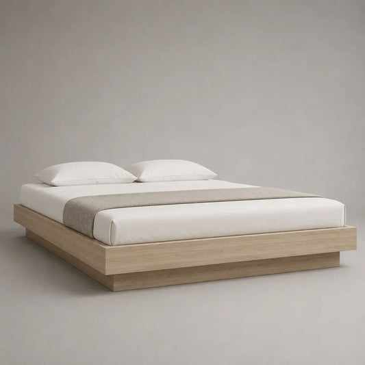 Letto matrimoniale a piattaforma senza testiera in pannello truciolare, rovere chiaro, per materasso 160 × 200 cm, dimensioni 180 × 210 × 30 cm