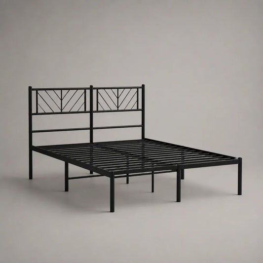 Struttura letto matrimoniale 160 x 200 cm in acciaio nero con testiera geometrica