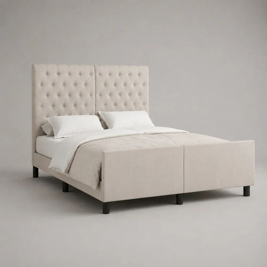 Set di 2 letti singoli imbottiti 90 x 200 cm in tessuto beige chiaro con testiere capitonné e reti a doghe