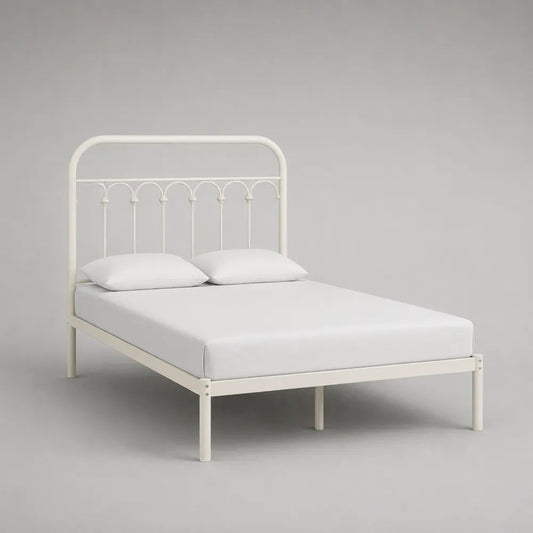 Letto matrimoniale in acciaio bianco avorio per materasso 160 x 200 cm, 208 x 166 x 110 cm, con testiera ad archi